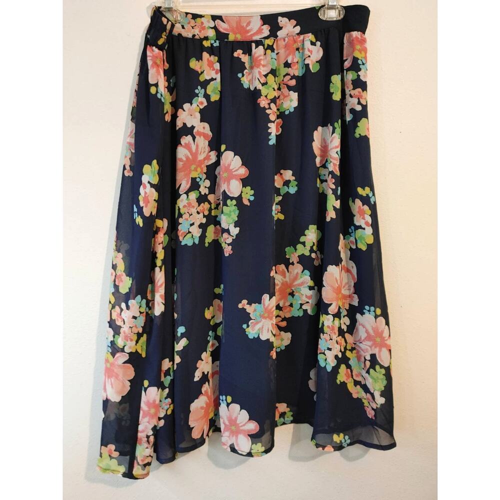 Charter Club Midi Skirt Lined Coral Gable Floral Print Large NWT